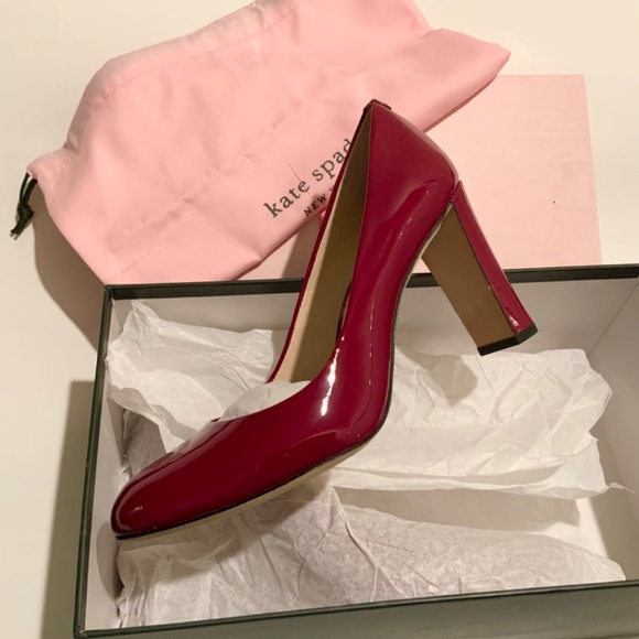 Kate Spade Pallas Patent Leather round toe pumps high heels red dress shoes 7.5 - Picture 6 of 11